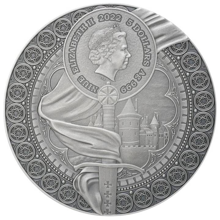 Niue: Heroines - Joan of Arc colored 2 oz Silver 2022 High Relief Antiqued Coin