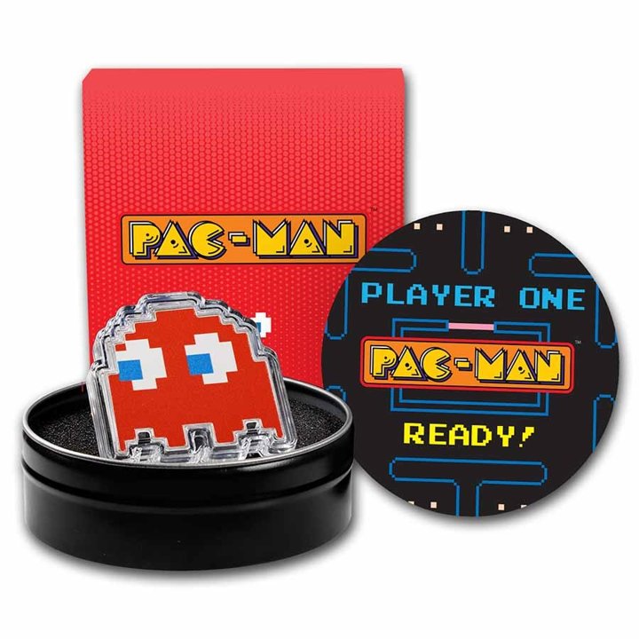 Niue: PAC-MAN GHOST "BLINKY" colored 1 oz Silver 2022 Proof Shaped Coin