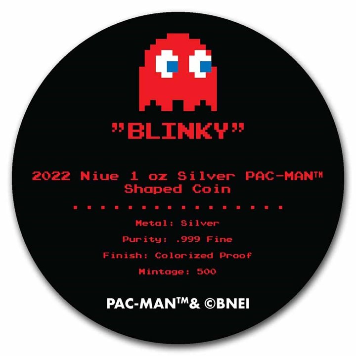 Niue: PAC-MAN GHOST "BLINKY" colored 1 oz Silver 2022 Proof Shaped Coin