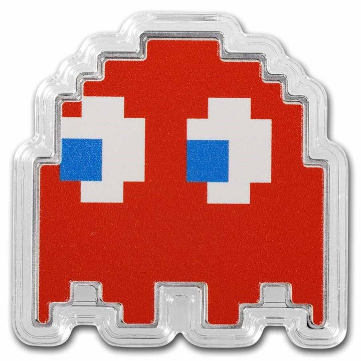 Niue: PAC-MAN GHOST "BLINKY" colored 1 oz Silver 2022 Proof Shaped Coin