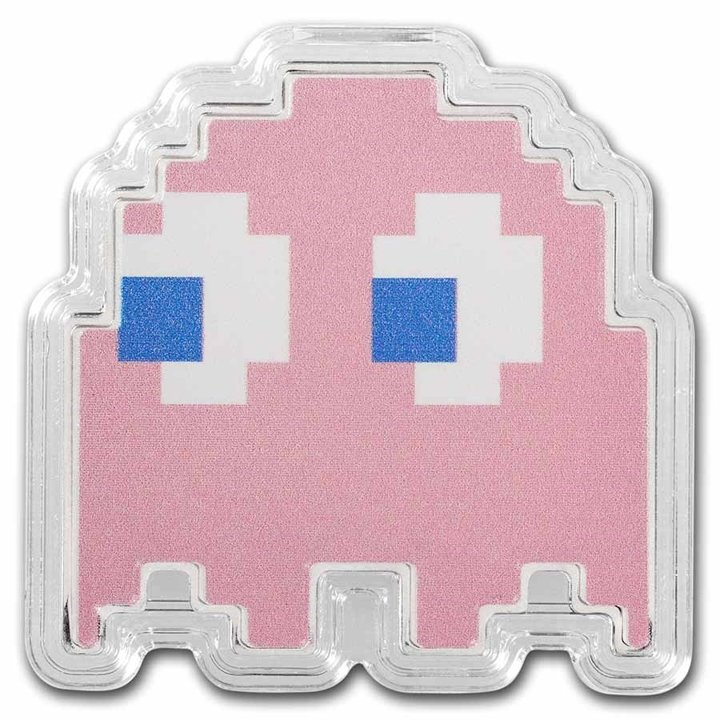 Niue: PAC-MAN GHOST "PINKY" colored 1 oz Silver 2022 Proof Shaped Coin