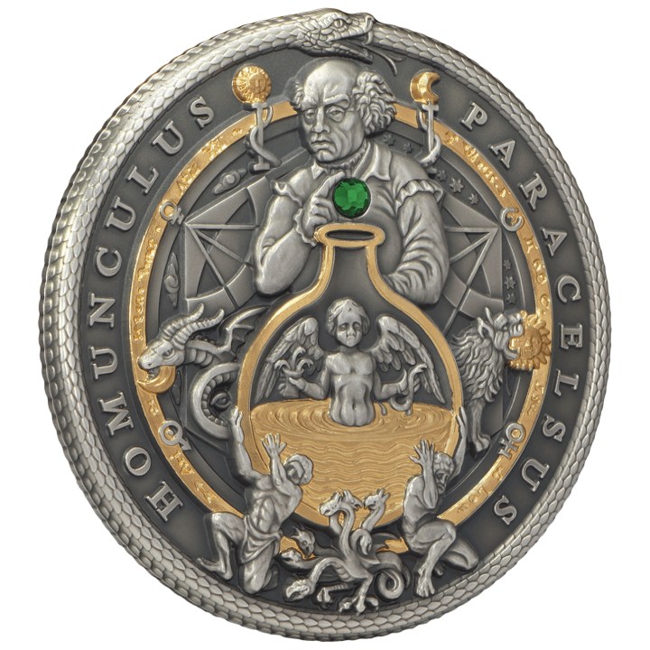 Niue: The Alchemists - Paracelsus Gilded $5 Silver 2023 Antique Finish