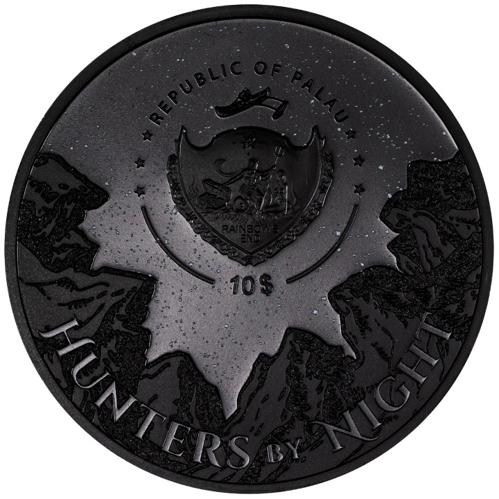 Palau: Hunters by Night - Caiman colored 2 oz Silver 2023 Obsidian Black Ultra High Relief