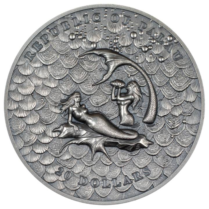 Palau: Underwater Fantasy - Mermaids coloured 3 oz Silver 2024 Ultra High Relief Antiqued Coin