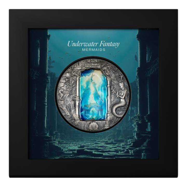 Palau: Underwater Fantasy - Mermaids coloured 3 oz Silver 2024 Ultra High Relief Antiqued Coin