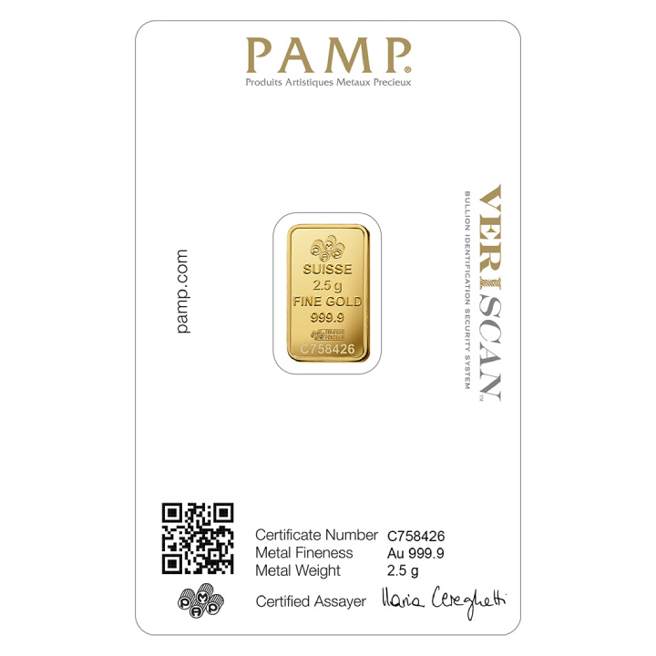 Pamp Suisse Fortuna Veriscan 2,5 gram Gold Bar LBMA