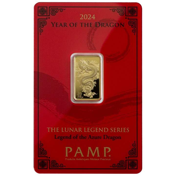 Pamp Year of the Dragon - Legend of the Azure Dragon 5 gram Gold Bar 2024 LBMA