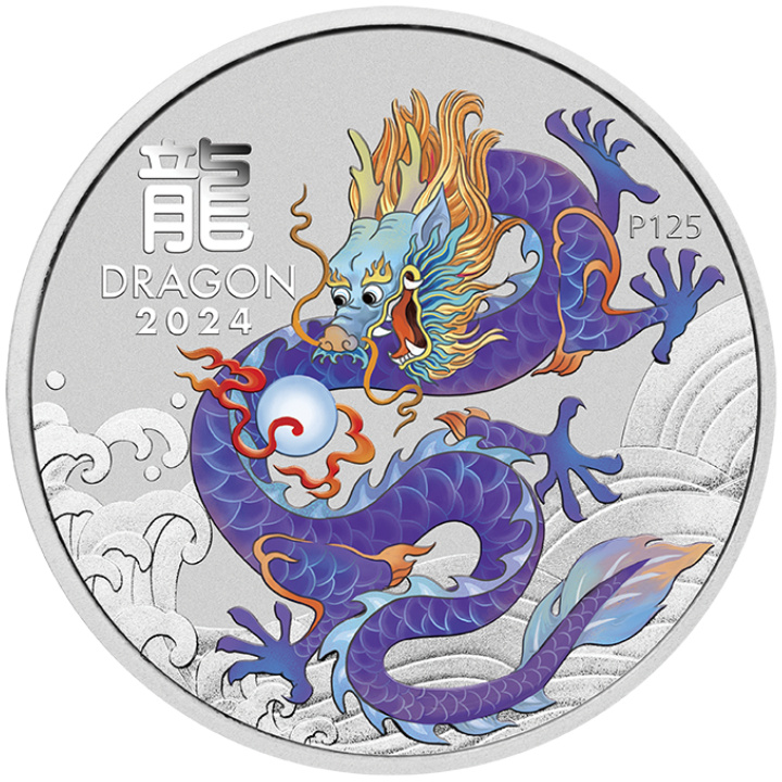 Perth Mint: Lunar III - Year of the Dragon "Purple Dragon" coloured 1 oz Silver 2024 (coin in card)