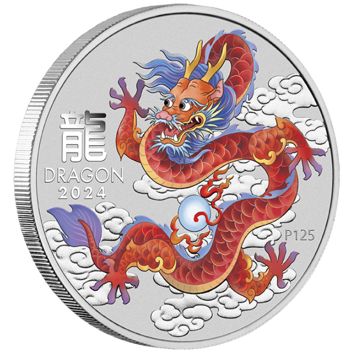 Perth Mint: Lunar III - Year of the Dragon "Red Dragon" coloured 1 oz Silver 2024 