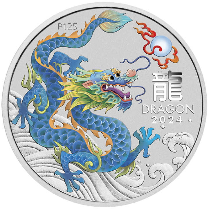 Perth Mint: Lunar III - Year of the Dragon "Teal Dragon" coloured 1/2 oz Silver 2024 