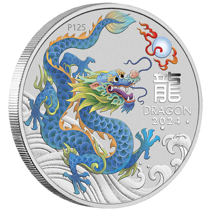 Perth Mint: Lunar III - Year of the Dragon "Teal Dragon" coloured 1 oz Silver 2024 