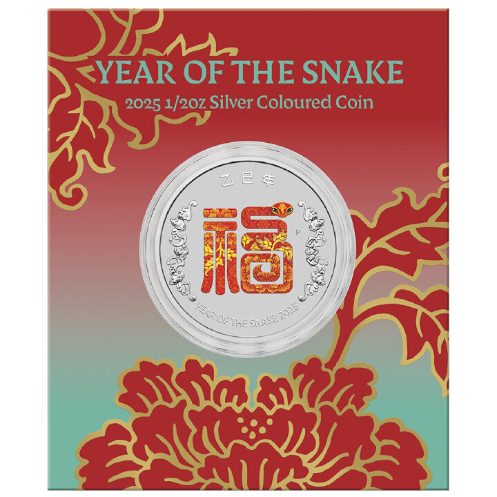 Perth Mint: Year of the Snake coloured 1/2 oz Silver 2025 (coin in card)