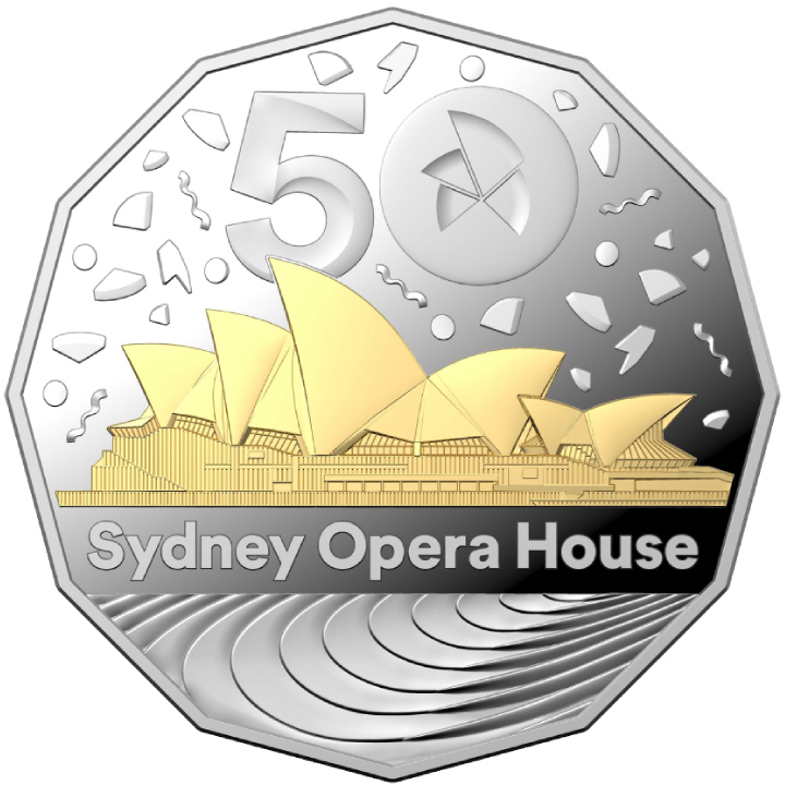 RAM: 50th Anniversary of the Sydney Opera House 50c Gold Plated Silver 2023 Proof 