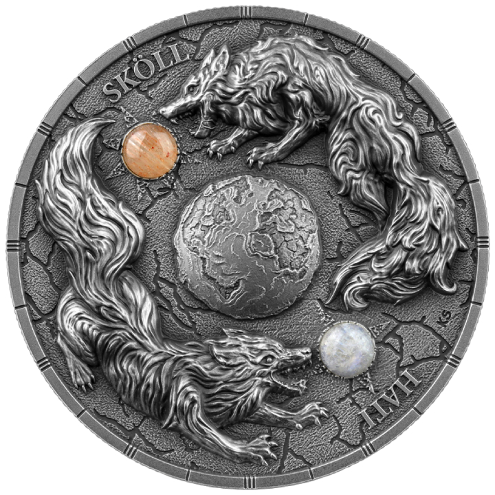 Ragnarök: Sköll & Hati 2 oz Silver 2024 Ultra High Relief Antiqued Coin