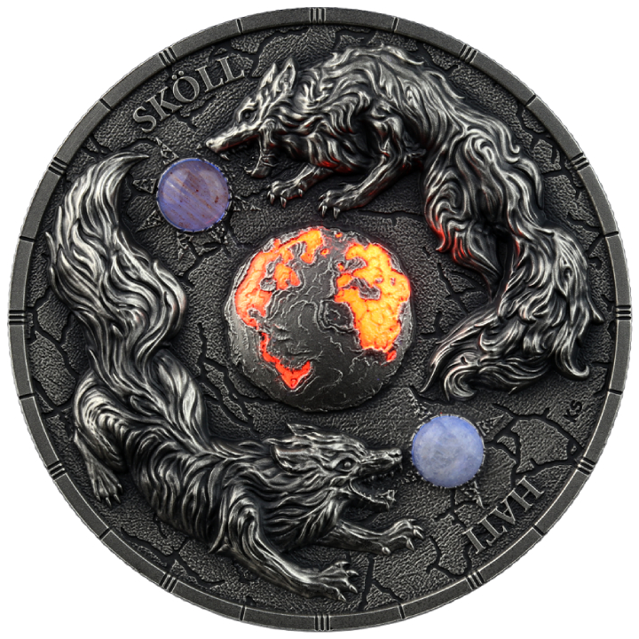 Ragnarök: Sköll & Hati 2 oz Silver 2024 Ultra High Relief Antiqued Coin