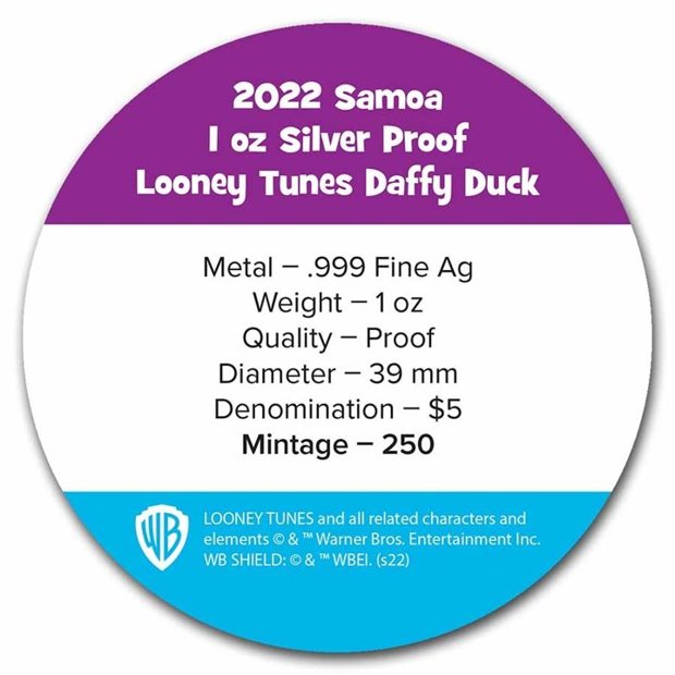 Samoa: Looney Tunes - Daffy Duck 1 oz Silver 2022 Proof