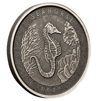 Samoa: Seahorse 1 oz Silver 2021 Antique Coin