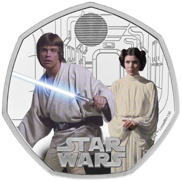 Star Wars: Luke Skywalker and Princess Leia 50p coloured Silver 2023 Proof