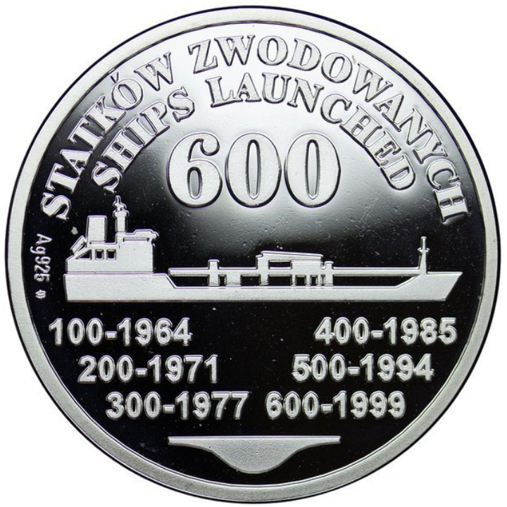 Szczecin Shipyard - 600 Ships Launched Silver 1999 Proof Round