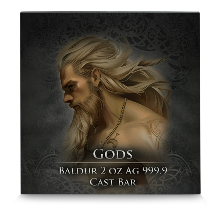 Sztabka Germania Mint: Gods - Baldur kolorowany 2 uncje Srebra 2024 Antique Finish