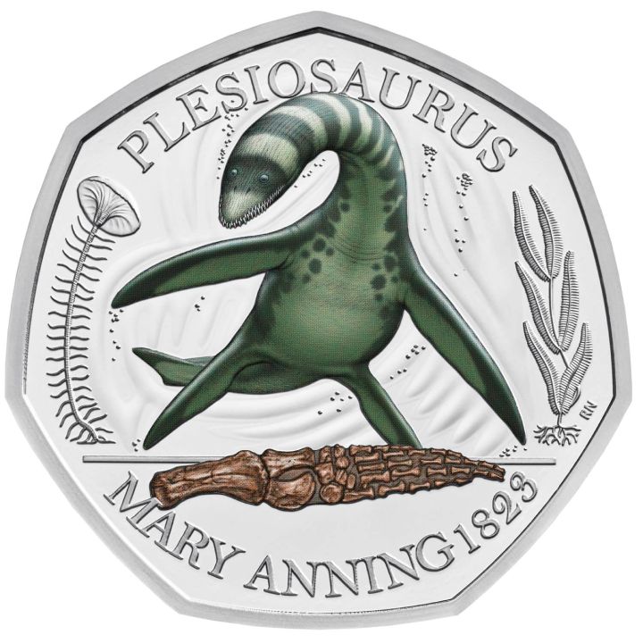 Tales of the Earth: Plesiosaurus colored 50p Silver 2021 Proof 
