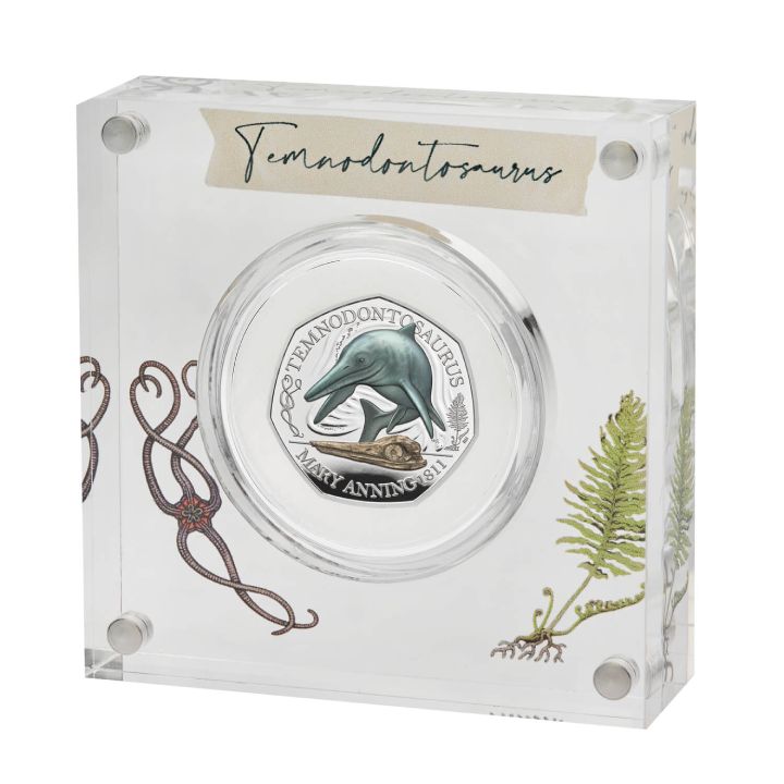 Tales of the Earth: Temnodontosaurus colored 50p Silver 2021 Proof 