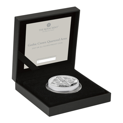 The Gothic Crown Quartered Arms 2 oz Silver 2021 Proof