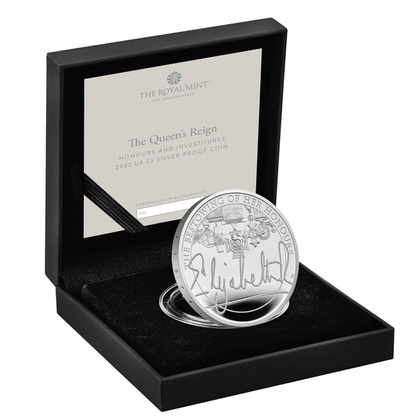 The Queen's Reign Honours and Investitures Silver £5 2022 Proof