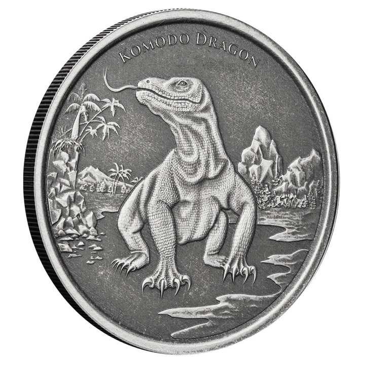 Tokelau: Komodo Dragon 1 oz Silver 2022 Antiqued Coin 