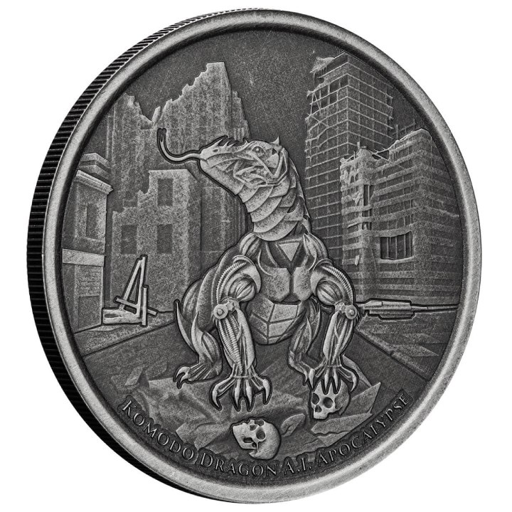 Tokelau: Komodo Dragon A.I. Apocalypse 1 oz Silver 2022 Antiqued Coin 