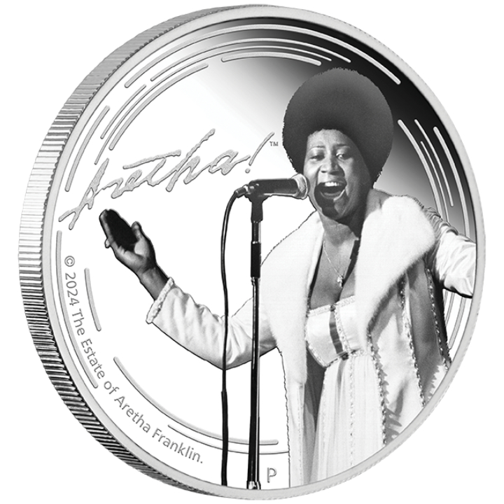 Tuvalu: Aretha Franklin coloured 1 oz Silver 2024 Proof