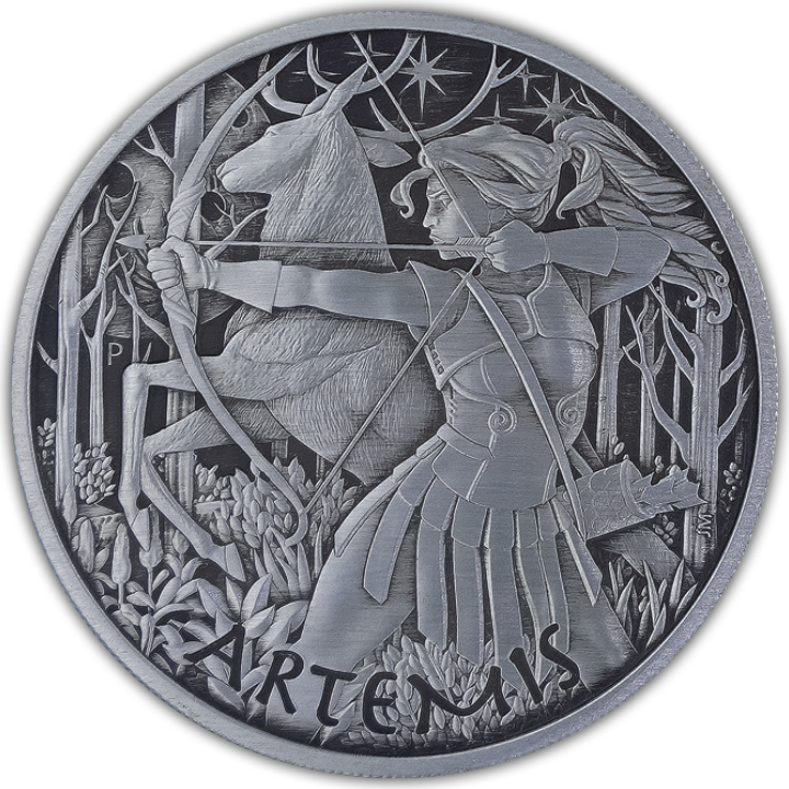 Tuvalu: Gods of Olympus - Artemis 5 oz Silver 2023 Antiqued Coin