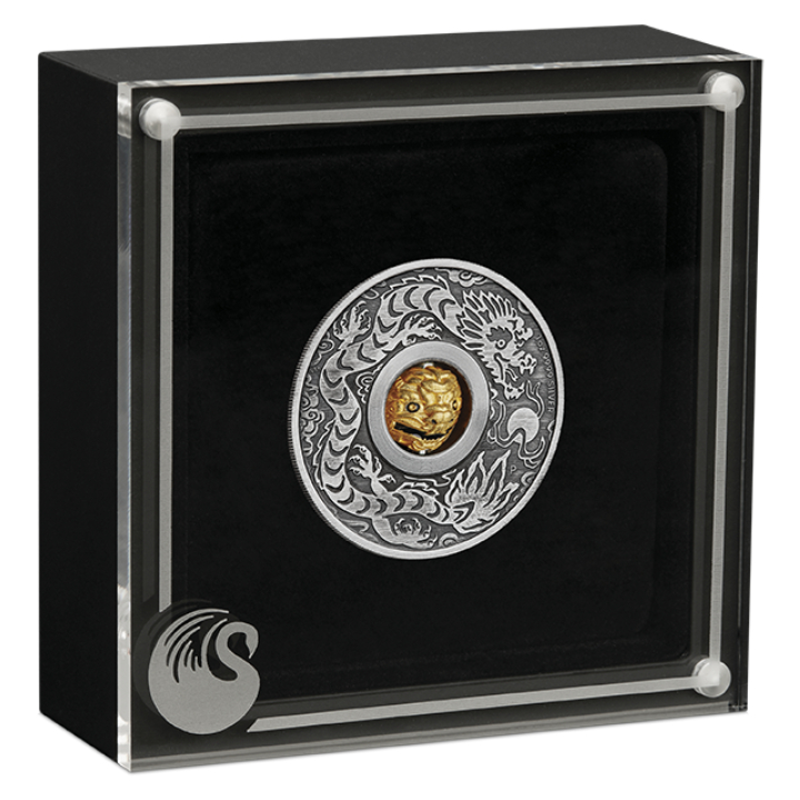 Tuvalu: Lunar III - Year of the Dragon 1 oz Silver 2024 Rotating Charm Antiqued Coin