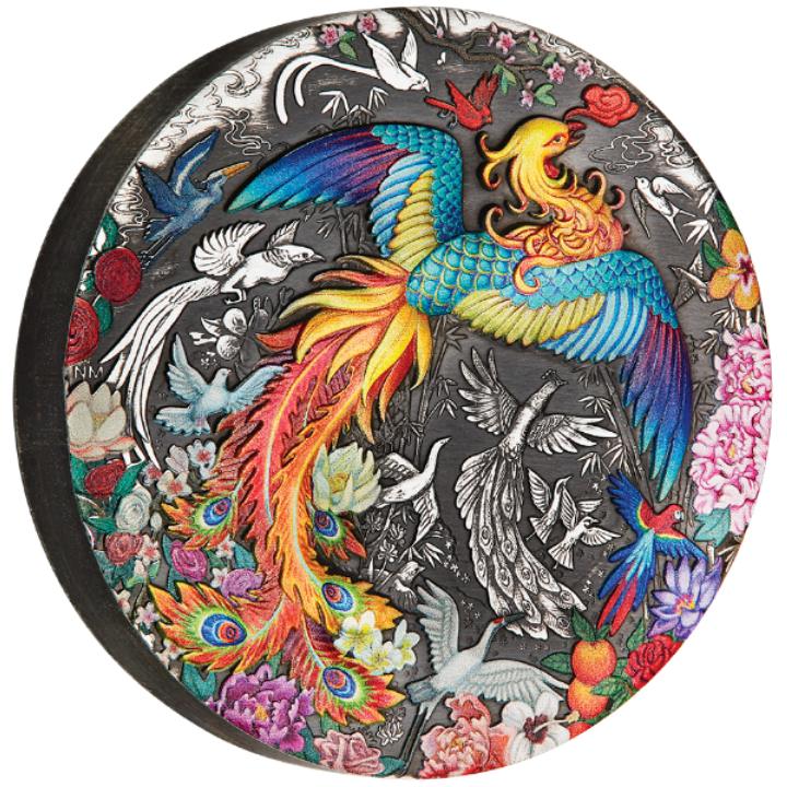 Tuvalu: Phoenix and Birds colored 5 oz Silver 2023 Antiqued Coin