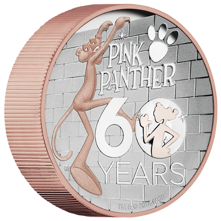 Tuvalu: Pink Panther 60th Anniversary 5 oz Silver 2024 Gilded Proof High Relief Coin