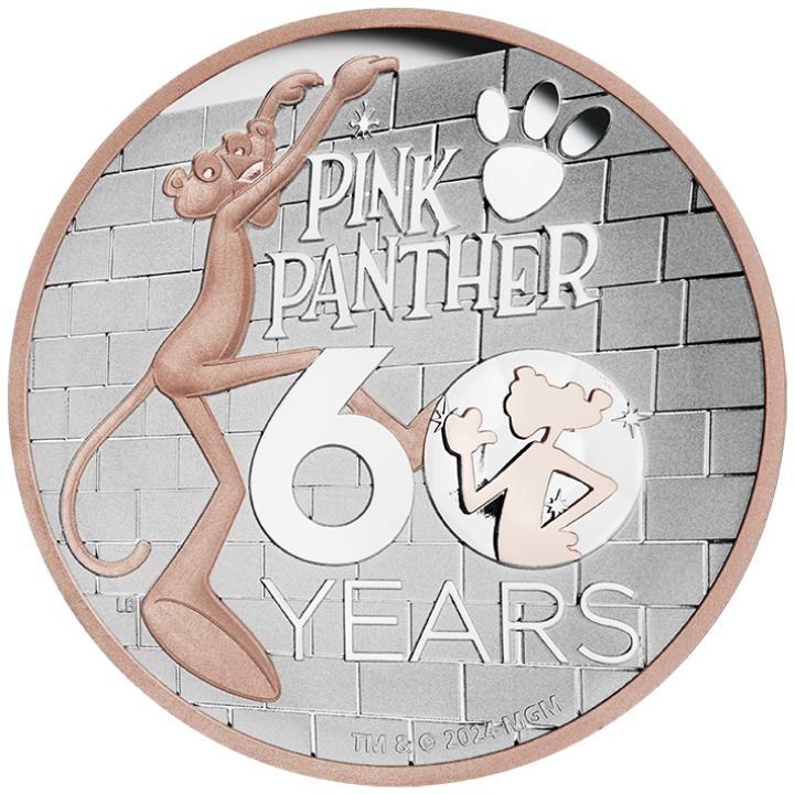 Tuvalu: Pink Panther 60th Anniversary 5 oz Silver 2024 Gilded Proof High Relief Coin