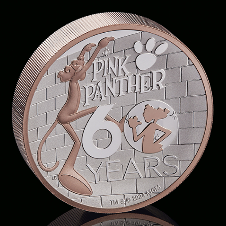 Tuvalu: Pink Panther 60th Anniversary 5 oz Silver 2024 Gilded Proof High Relief Coin