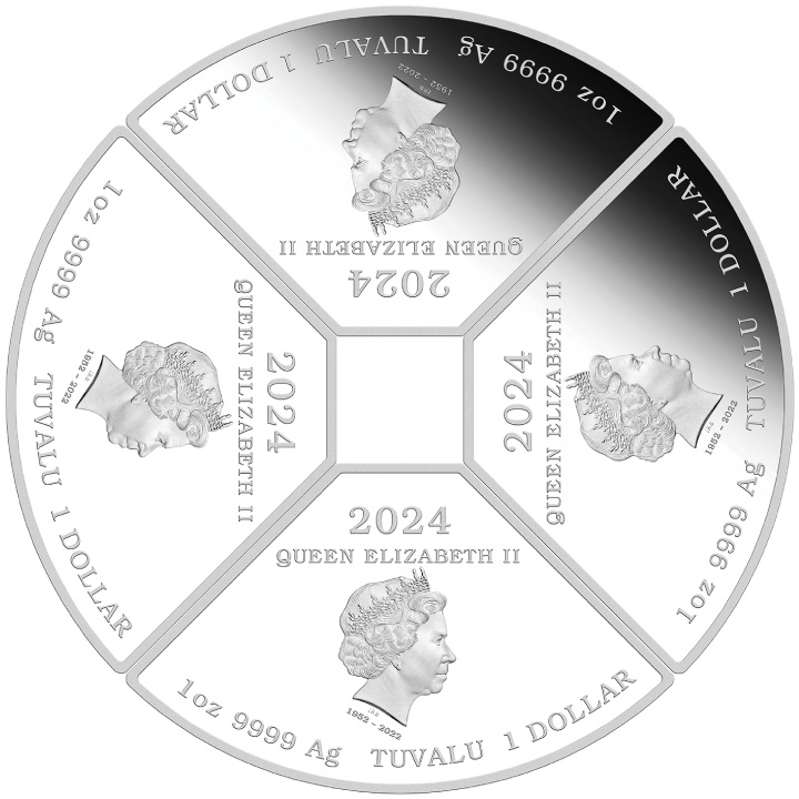 Tuvalu: Year of the Dragon Quadrant Four-Coin Set 1oz Silver 2024 Proof