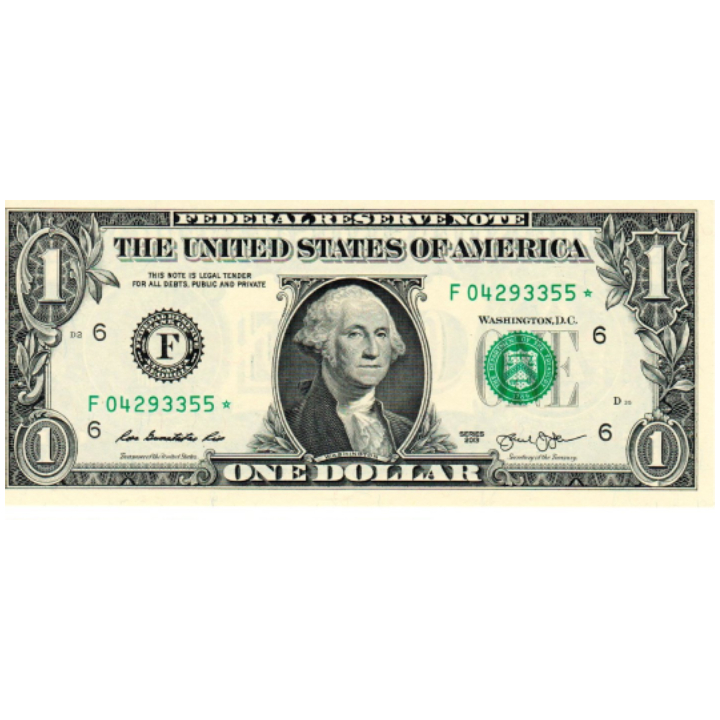 US $1 Banknote (1 U.S. dollar / 1 USD) with an asterisk