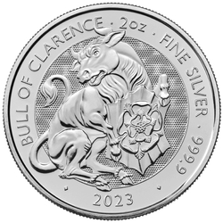  The Royal Tudor Beasts: The Bull of Clarence 2 oz Silver 2023 