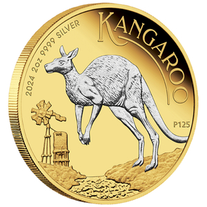 Australian Kangaroo 2 oz Silver 2024 Gilded Coin