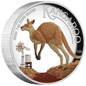 Australian Kangaroo coloured 1 oz Silver 2024 Proof High Relief