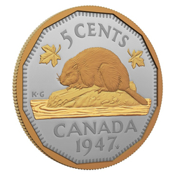 Canada: 1947 Maple Leaf Mark 5-Cent Gold Plated Silver 2023 Proof 