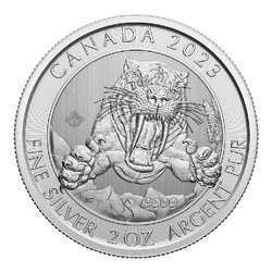 Canada: Ice Age - Smilodon Sabre-tooth Cat 2 oz Silver 2023