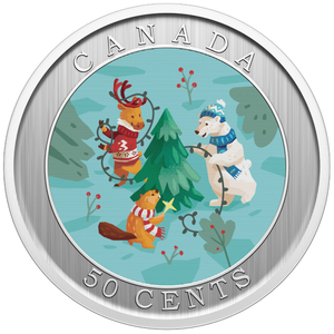 Canada: Trimming the Holiday Tree coloured 50 cents 2024 Specimen Lenticular Coin