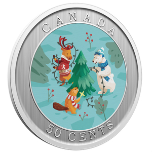 Canada: Trimming the Holiday Tree coloured 50 cents 2024 Specimen Lenticular Coin