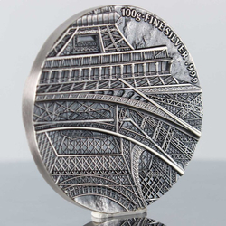 Chad: Tina's View - Eiffel Tower of Paris 100 grams Silver 2022 High Relief Antiqued Coin