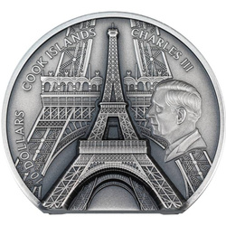 Cook Islands: Eiffel Tower 2 oz Silver 2024 Ultra High Relief Antiqued Coin