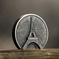 Cook Islands: Eiffel Tower 2 oz Silver 2024 Ultra High Relief Antiqued Coin