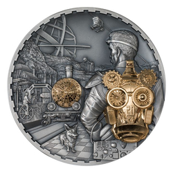 Cook Islands: Steampunk - Jet Pack Gold Plated 1000 grams Silver 2023 Ultra High Relief Antiqued Coin